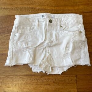RSQ White Distressed Jean Shorts Size 1 25” Waist Venice Mid Rise 98 Cotton NWOT